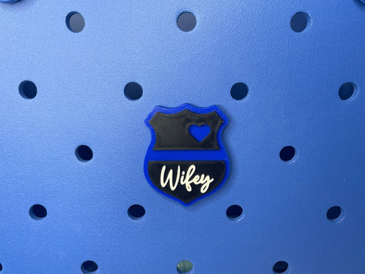 Police Wifey Bogg Bag Charm | Bogg Bag Accessories | Law Enforcement Charms | Bogg Bag Charms | Thin Blue Line | Simply Southern Bag Charms