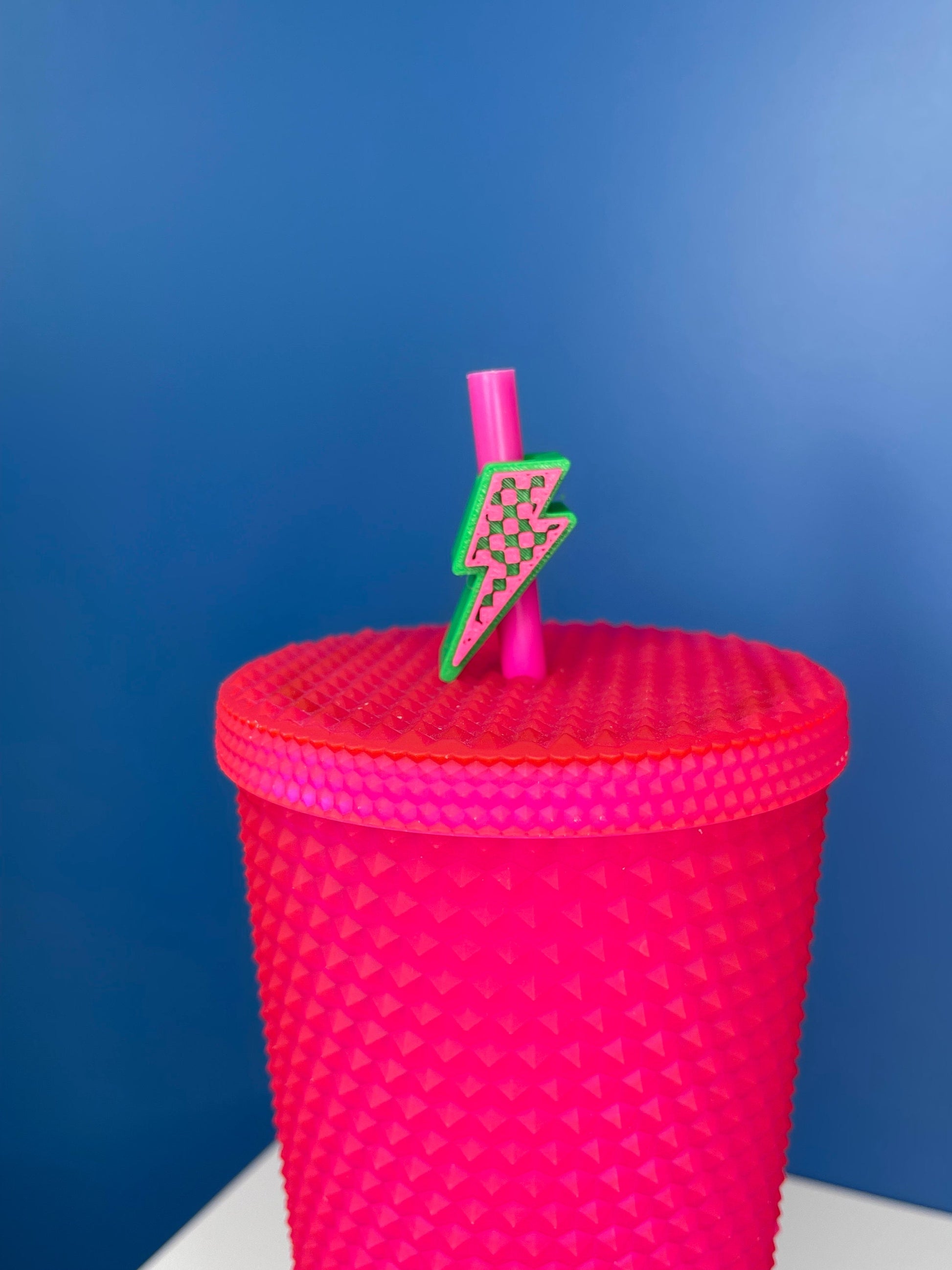 Checkered Lightning Bolt Straw Topper | Cup Decorations | Straw Buddy