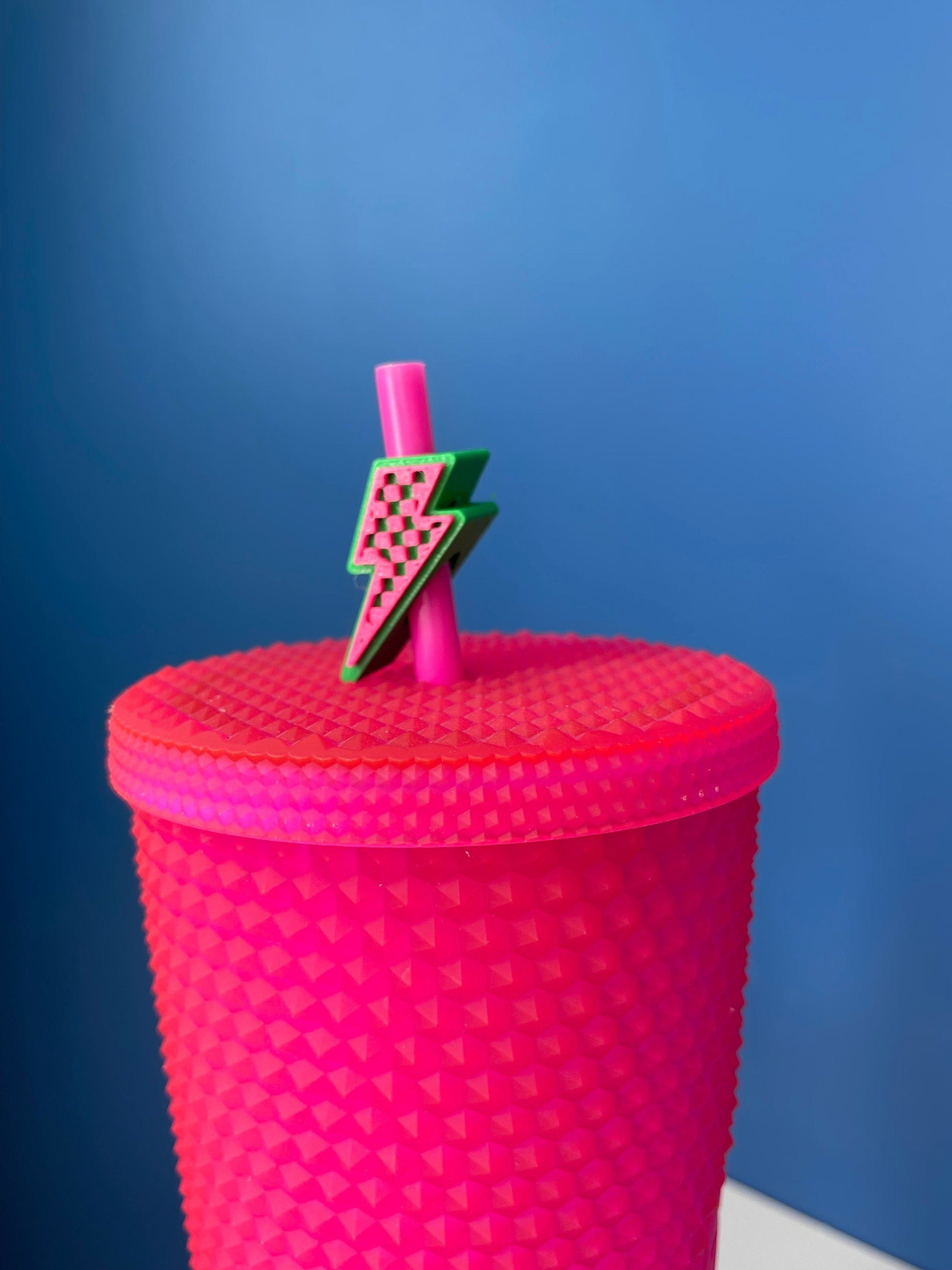 Checkered Lightning Bolt Straw Topper | Cup Decorations | Straw Buddy