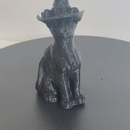 Black Cat in Witches Hat, Witchy Decor, Halloween Decor, Halloween Party, Black Cat Statue, Gag Gift